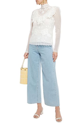 SEE BY CHLOÉ Ruffled embroidered cotton-blend mesh top