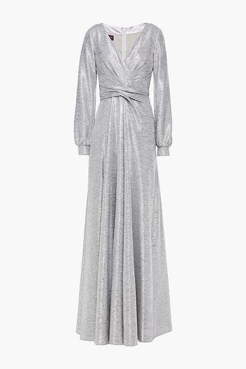 TALBOT RUNHOF Pleated metallic coated jersey gown