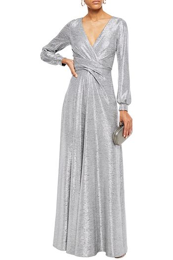TALBOT RUNHOF Pleated metallic coated jersey gown