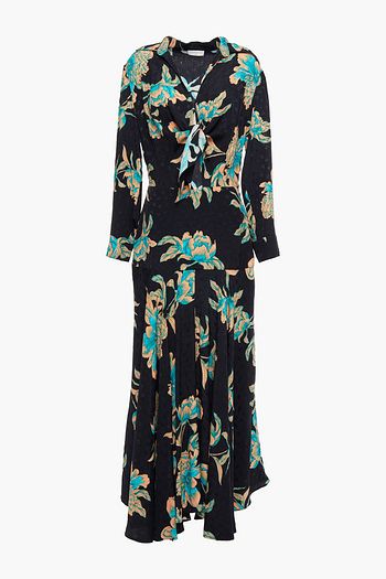 SANDRO Blaire Maxikleid aus Jacquard mit floralem Print und Bindedetail vorne