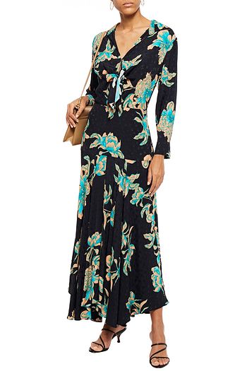 SANDRO Blaire Maxikleid aus Jacquard mit floralem Print und Bindedetail vorne