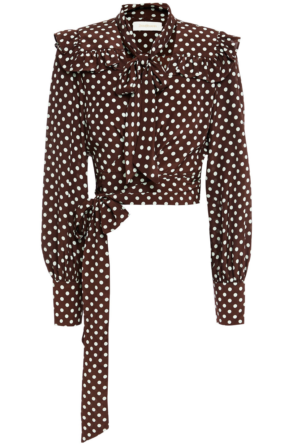 Woman Cropped Polka-dot Silk Crepe De Chine Wrap Top
