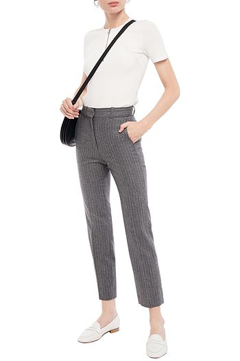 SANDRO Jena cropped pinstriped wool-blend felt straight-leg pants