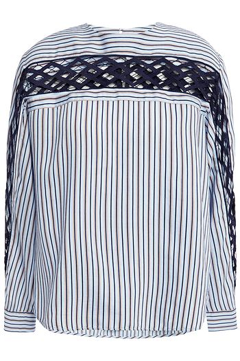 SANDRO Guipure lace-paneled striped poplin top
