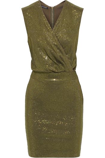 BALMAIN Wrap-effect crystal-embellished jersey mini dress