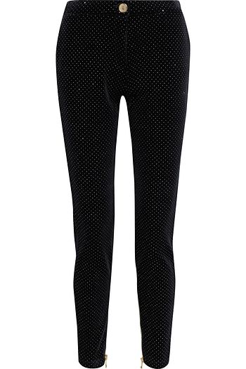 BALMAIN Eng geschnittene Hose aus Velours mit Kristallverzierung