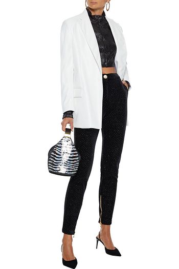 BALMAIN Eng geschnittene Hose aus Velours mit Kristallverzierung