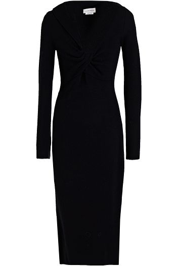 ALEXANDER MCQUEEN Twist-front ribbed wool midi dress