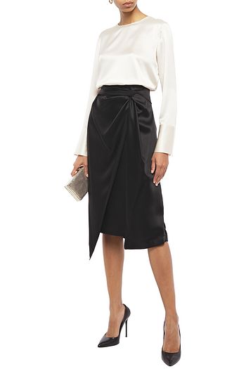 BRUNELLO CUCINELLI Layered twisted satin-crepe midi skirt