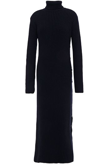 MARNI Button-detailed ribbed wool turtleneck midi dress