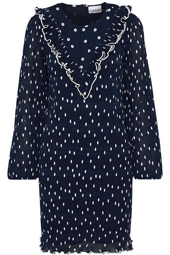 GANNI Lowell ruffle-trimmed polka-dot plissé-georgette mini dress