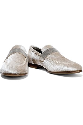 BRUNELLO CUCINELLI Bead-embellished velvet loafers