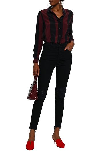 MOTHER Distressed high-rise skinny jeans