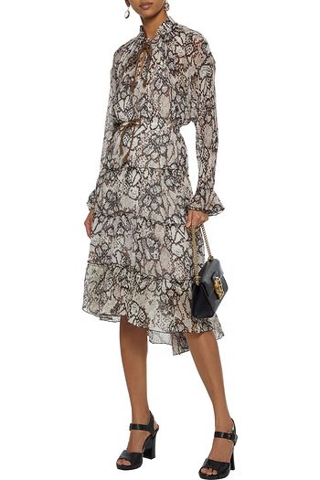 SEE BY CHLOÉ Snake-print plissé cotton and silk-blend gauze skirt