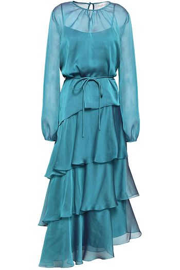 MIKAEL AGHAL Tiered iridescent-effect voile midi dress