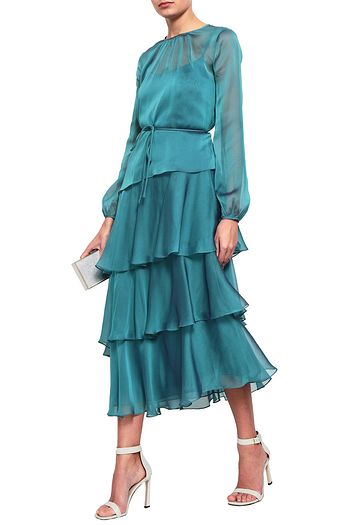 MIKAEL AGHAL Tiered iridescent-effect voile midi dress