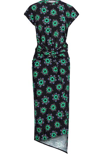 PACO RABANNE Ring-embellished floral-print stretch-jersey midi dress