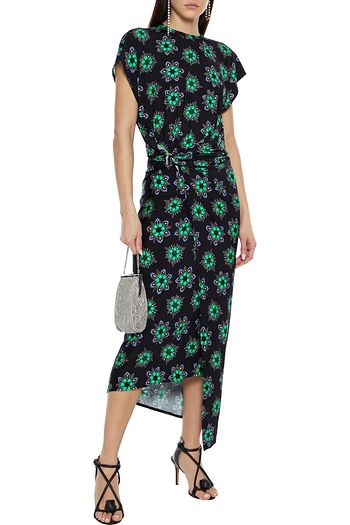 PACO RABANNE Ring-embellished floral-print stretch-jersey midi dress