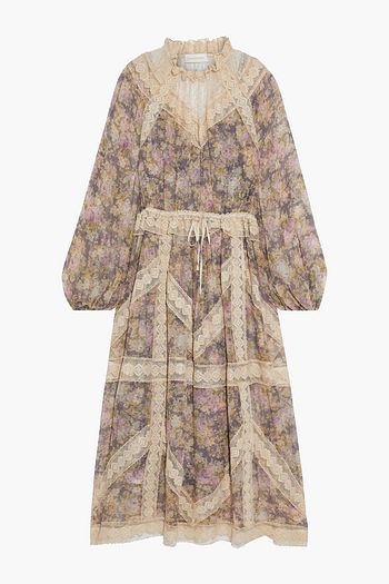 ZIMMERMANN Sabotage flocked tulle-paneled floral-print silk-gauze midi dress