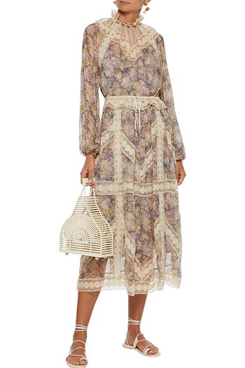 ZIMMERMANN Sabotage flocked tulle-paneled floral-print silk-gauze midi dress