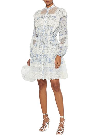 ZIMMERMANN Moncur flocked tulle-paneled ruffled floral-print crepe mini dress