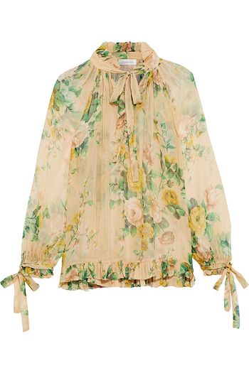 ZIMMERMANN Zippy tie-neck floral-print silk-georgette blouse