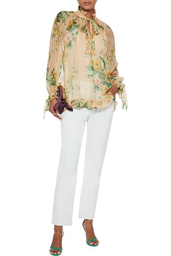ZIMMERMANN Zippy tie-neck floral-print silk-georgette blouse