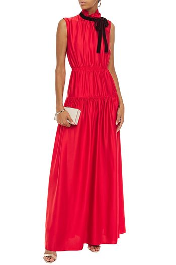 ROKSANDA Pussy-bow tiered satin-crepe gown