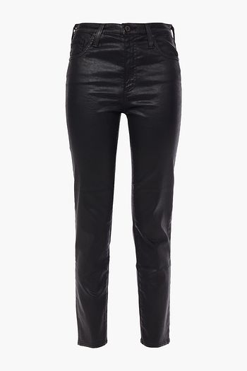 AG JEANS Cropped coated high-rise slim-leg jeans