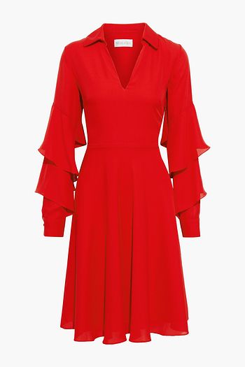 MIKAEL AGHAL Flared tiered crepe de chine dress