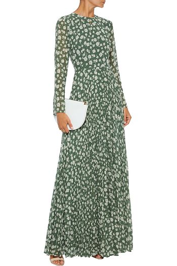 MIKAEL AGHAL Pleated floral-print crepe de chine maxi dress