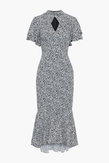 MIKAEL AGHAL Twist-front cutout floral-print crepe de chine midi dress