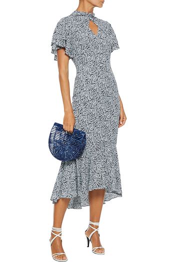 MIKAEL AGHAL Twist-front cutout floral-print crepe de chine midi dress