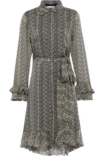 MIKAEL AGHAL Belted ruffle-trimmed floral-print georgette dress