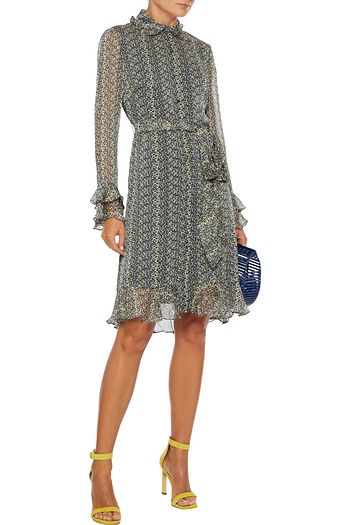 MIKAEL AGHAL Belted ruffle-trimmed floral-print georgette dress