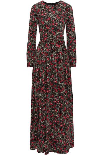 MIKAEL AGHAL Belted floral-print crepe de chine maxi dress