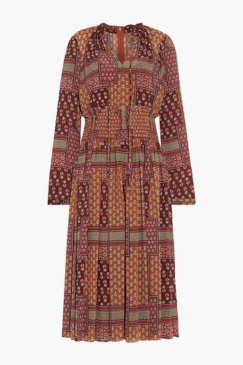 MIKAEL AGHAL Shirred printed crepe de chine midi dress