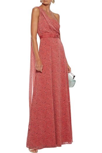 MIKAEL AGHAL One-shoulder belted printed georgette gown