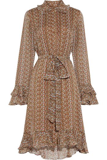 MIKAEL AGHAL Belted ruffle-trimmed floral-print georgette dress
