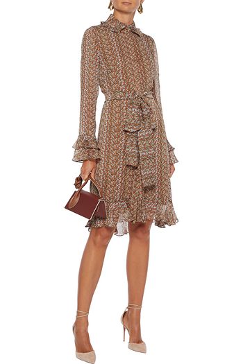 MIKAEL AGHAL Belted ruffle-trimmed floral-print georgette dress