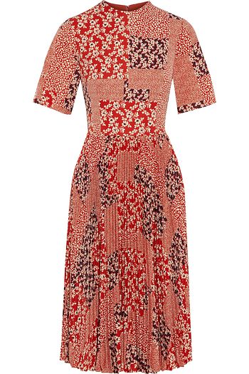MIKAEL AGHAL Pleated patchwork-effect printed crepe de chine dress