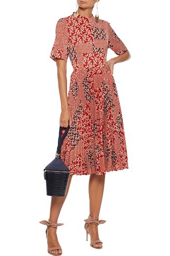 MIKAEL AGHAL Pleated patchwork-effect printed crepe de chine dress