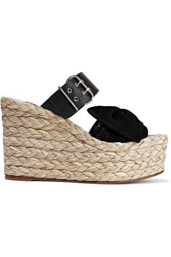 VALENTINO GARAVANI Mules im Espadrille-Stil aus Veloursleder und Leder mit Plateau und Schleife