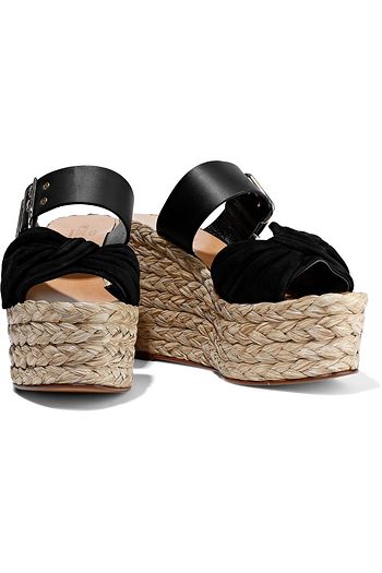 VALENTINO GARAVANI Mules im Espadrille-Stil aus Veloursleder und Leder mit Plateau und Schleife