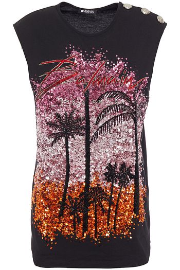 BALMAIN Verziertes Oberteil aus Baumwoll-Jersey