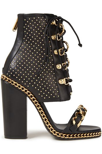 BALMAIN Ledersandalen mit Kettendetail, Nieten und Schnürung
