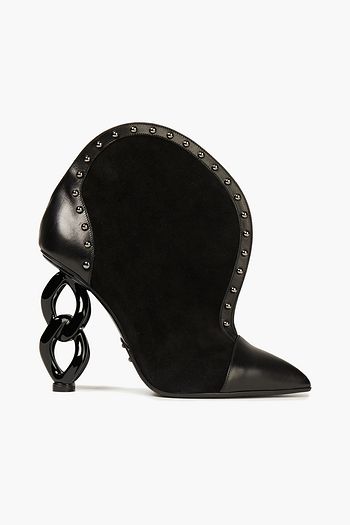 BALMAIN Ankle Boots aus Leder und Veloursleder mit Nieten