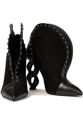 BALMAIN Ankle Boots aus Leder und Veloursleder mit Nieten