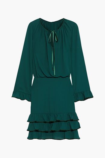 MIKAEL AGHAL Tiered velvet-trimmed crepe de chine mini dress