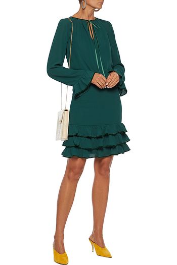 MIKAEL AGHAL Tiered velvet-trimmed crepe de chine mini dress